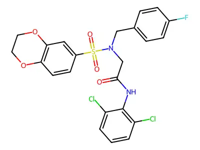 N-(2,6-dichlorophenyl)-2-[2,3-dihydro-1,4-benzodioxin-6-ylsulfonyl-[(4-fluorophenyl)methyl]amino]acetamide structure