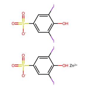 Zinc bis(4-hydroxy-3,5-diiodobenzenesulphonate) structure