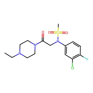 N-(3-chloro-4-fluoro-phenyl)-N-[2-(4-ethylpiperazin-1-yl)-2-oxo-ethyl]methanesulfonamide structure