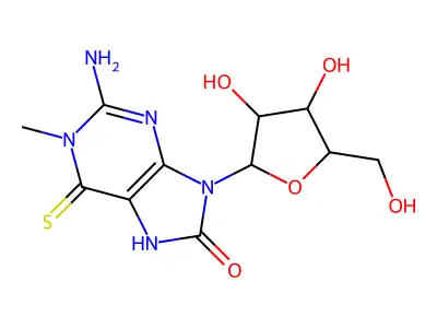 2-amino-9-[3,4-dihydroxy-5-(hydroxymethyl)oxolan-2-yl]-1-methyl-6-sulfanylidene-7H-purin-8-one structure
