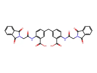 5-[[3-carboxy-4-[[2-(1,3-dioxoisoindol-2-yl)acetyl]amino]phenyl]methyl]-2-[[2-(1,3-dioxoisoindol-2-yl)acetyl]amino]benzoic acid structure