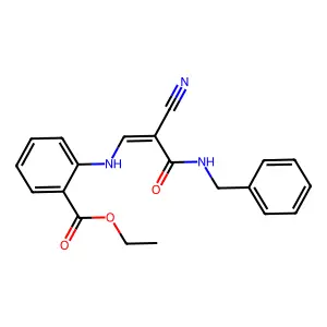 ethyl 2-[[(E)-3-(benzylamino)-2-cyano-3-oxoprop-1-enyl]amino]benzoate structure
