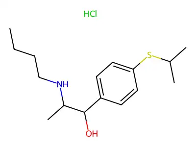 Benzyl alcohol, alpha-(1-(butylamino)ethyl)-4-(isopropylthio)-, hydrochloride structure