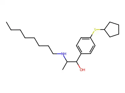Benzenemethanol, 4-(cyclopentylthio)-alpha-(1-(octylamino)ethyl)- structure