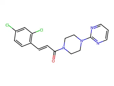 (E)-3-(2,4-dichlorophenyl)-1-(4-pyrimidin-2-ylpiperazin-1-yl)prop-2-en-1-one structure