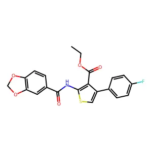 ethyl 2-(1,3-benzodioxole-5-carbonylamino)-4-(4-fluorophenyl)thiophene-3-carboxylate structure