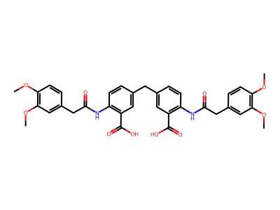 3,3'-methanediylbis(6-{[(3,4-dimethoxyphenyl)acetyl]amino}benzoic acid) structure