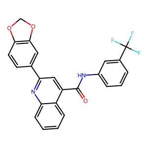 2-(1,3-benzodioxol-5-yl)-N-[3-(trifluoromethyl)phenyl]quinoline-4-carboxamide structure
