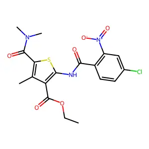 ethyl 2-[(4-chloro-2-nitrobenzoyl)amino]-5-(dimethylcarbamoyl)-4-methylthiophene-3-carboxylate structure