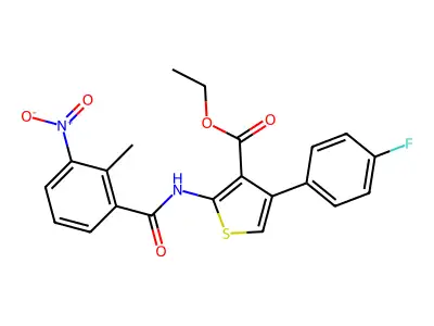 ethyl 4-(4-fluorophenyl)-2-({3-nitro-2-methylbenzoyl}amino)-3-thiophenecarboxylate structure