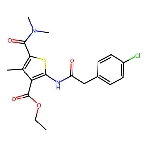 ethyl 2-{[(4-chlorophenyl)acetyl]amino}-5-(dimethylcarbamoyl)-4-methylthiophene-3-carboxylate structure