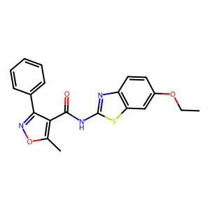 N-(6-ethoxy-1,3-benzothiazol-2-yl)-5-methyl-3-phenyl-1,2-oxazole-4-carboxamide structure