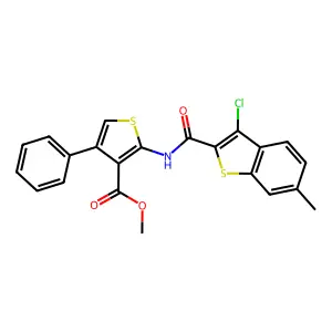 methyl 2-[(3-chloro-6-methyl-1-benzothiophene-2-carbonyl)amino]-4-phenylthiophene-3-carboxylate structure