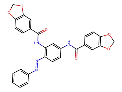 N,N'-{4-[(E)-phenyldiazenyl]benzene-1,3-diyl}bis(1,3-benzodioxole-5-carboxamide) structure