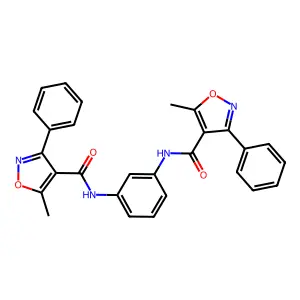 5-methyl-N-[3-[(5-methyl-3-phenyl-1,2-oxazole-4-carbonyl)amino]phenyl]-3-phenyl-1,2-oxazole-4-carboxamide structure
