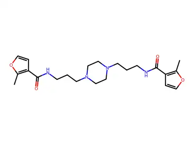 2-methyl-N-[3-[4-[3-[(2-methylfuran-3-carbonyl)amino]propyl]piperazin-1-yl]propyl]furan-3-carboxamide structure