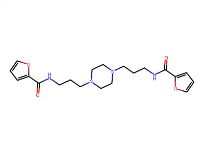 1,4-bis[3-(2-furancarboxamido)propyl]piperazine structure