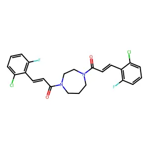 (E)-3-(2-chloro-6-fluorophenyl)-1-[4-[(E)-3-(2-chloro-6-fluorophenyl)prop-2-enoyl]-1,4-diazepan-1-yl]prop-2-en-1-one structure