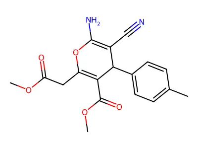 methyl 6-amino-5-cyano-2-(2-methoxy-2-oxoethyl)-4-(4-methylphenyl)-4H-pyran-3-carboxylate structure