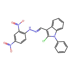 N-[(2-chloro-1-phenylindol-3-yl)methylideneamino]-2,4-dinitroaniline structure
