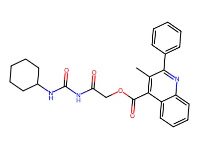 Cyclohexylcarbamoylcarbamoylmethyl 3-methyl-2-phenyl-quinoline-4-carboxylate structure