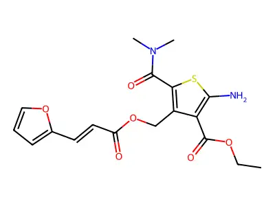 ethyl 2-amino-5-(dimethylcarbamoyl)-4-({[3-(furan-2-yl)prop-2-enoyl]oxy}methyl)thiophene-3-carboxylate structure
