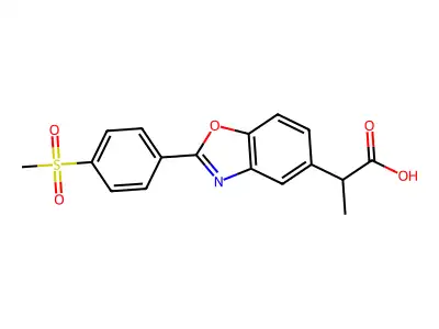 5-Benzoxazoleacetic acid, alpha-methyl-2-(4-(methylsulfonyl)phenyl)- structure