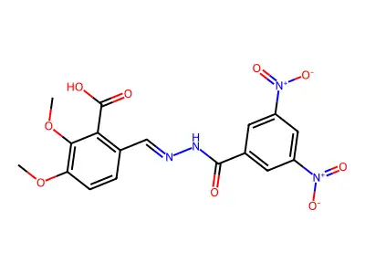 6-[(E)-[(3,5-dinitrobenzoyl)hydrazinylidene]methyl]-2,3-dimethoxybenzoic acid structure
