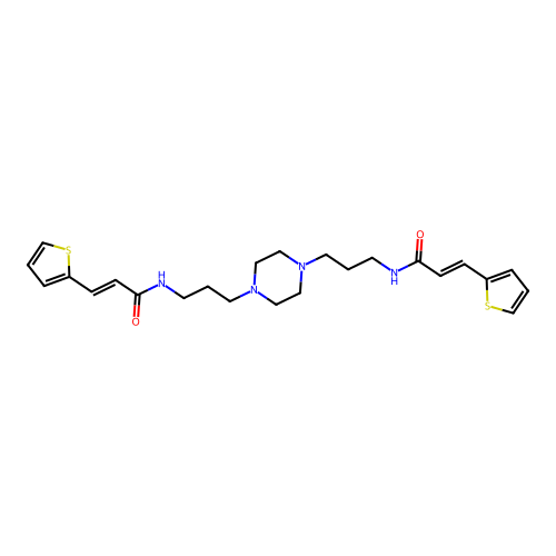 (E)-3-thiophen-2-yl-N-[3-[4-[3-[[(E)-3-thiophen-2-ylprop-2-enoyl]amino]propyl]piperazin-1-yl]propyl]prop-2-enamide structure