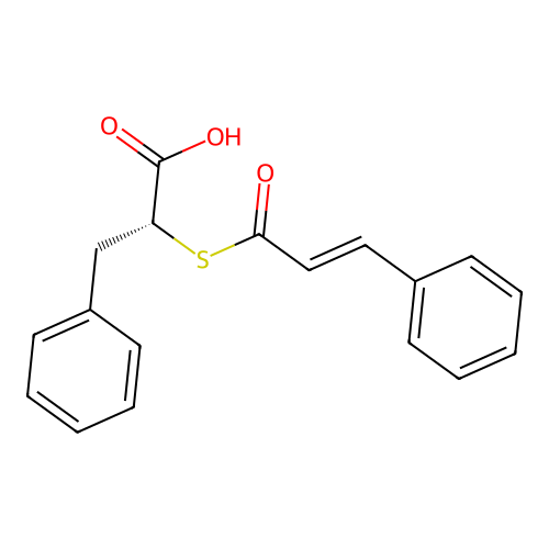 S-cinnamoyl-alpha-mercapto-beta-phenylpropionate structure