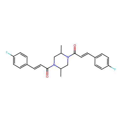 1,4-bis[3-(4-fluorophenyl)acryloyl]-2,5-dimethylpiperazine structure