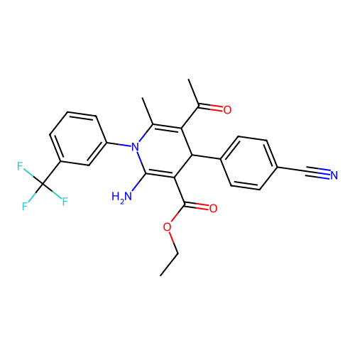 ethyl 5-acetyl-2-amino-4-(4-cyanophenyl)-6-methyl-1-[3-(trifluoromethyl)phenyl]-4H-pyridine-3-carboxylate structure
