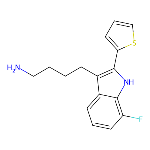 4-(7-fluoro-2-thiophen-2-yl-1H-indol-3-yl)butan-1-amine structure