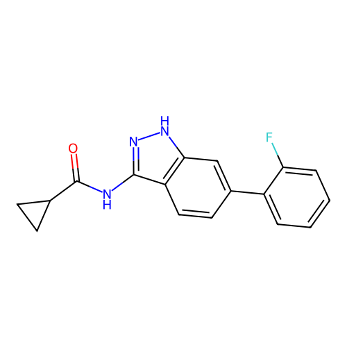 N-[6-(2-fluorophenyl)-1H-indazol-3-yl]cyclopropanecarboxamide structure