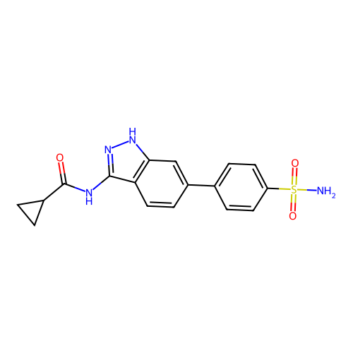 N-[6-(4-sulfamoylphenyl)-1H-indazol-3-yl]cyclopropanecarboxamide structure