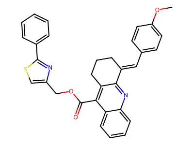 (2-phenyl-1,3-thiazol-4-yl)methyl 4-[(4-methoxyphenyl)methylidene]-2,3-dihydro-1H-acridine-9-carboxylate structure