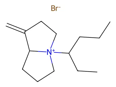 4-(Hexan-3-yl)-1-methylidenehexahydro-1H-pyrrolizin-4-ium bromide structure