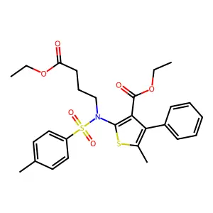 Ethyl 2-((4-ethoxy-4-oxobutyl)((4-methylphenyl)sulfonyl)amino)-5-methyl-4-phenyl-3-thiophenecarboxylate structure