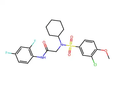 2-[(3-chloro-4-methoxy-phenyl)sulfonyl-cyclohexyl-amino]-N-(2,4-difluorophenyl)acetamide structure