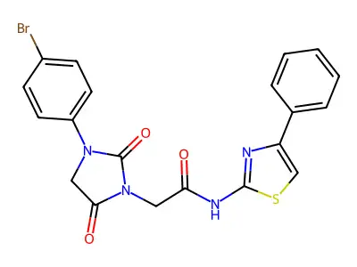 2-[3-(4-bromophenyl)-2,5-dioxoimidazolidin-1-yl]-N-(4-phenyl-1,3-thiazol-2-yl)acetamide structure