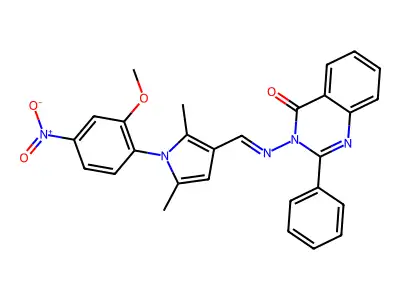 3-({[1-(2-Methoxy-4-nitrophenyl)-2,5-dimethyl-1H-pyrrol-3-yl]methylidene}amino)-2-phenylquinazolin-4(3H)-one structure