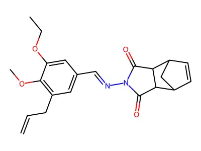 2-({[3-Ethoxy-4-methoxy-5-(prop-2-en-1-yl)phenyl]methylidene}amino)-3a,4,7,7a-tetrahydro-1H-4,7-methanoisoindole-1,3(2H)-dione structure