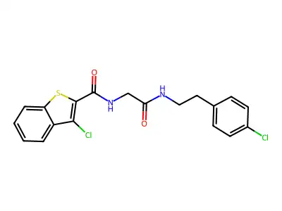 3-chloro-N-[2-[2-(4-chlorophenyl)ethylamino]-2-oxoethyl]-1-benzothiophene-2-carboxamide structure