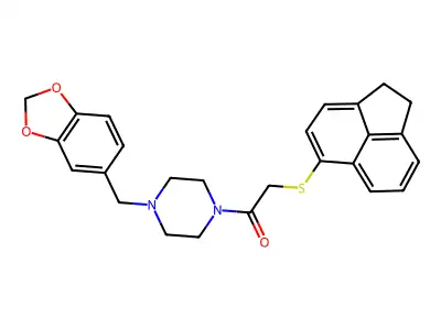1-[4-(1,3-benzodioxol-5-ylmethyl)piperazin-1-yl]-2-(1,2-dihydroacenaphthylen-5-ylsulfanyl)ethanone structure