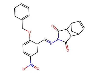 2-({[2-(Benzyloxy)-5-nitrophenyl]methylidene}amino)-3a,4,7,7a-tetrahydro-1H-4,7-methanoisoindole-1,3(2H)-dione structure