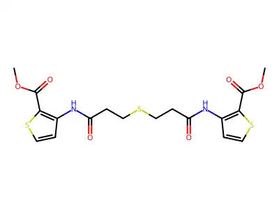 methyl 3-[3-[3-[(2-methoxycarbonylthiophen-3-yl)amino]-3-oxopropyl]sulfanylpropanoylamino]thiophene-2-carboxylate structure