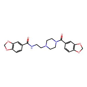 N-[2-[4-(1,3-benzodioxole-5-carbonyl)piperazin-1-yl]ethyl]-1,3-benzodioxole-5-carboxamide structure
