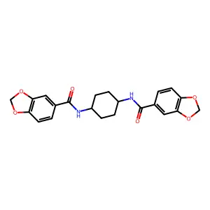 N,N'-cyclohexane-1,4-diylbis(1,3-benzodioxole-5-carboxamide) structure