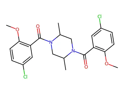 1,4-bis(5-chloro-2-methoxybenzoyl)-2,5-dimethylpiperazine structure