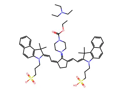 3-[(2E)-2-[(2E)-2-[(3E)-3-[(2E)-2-[3,3-dimethyl-1-(3-sulfopropyl)benzo[g]indol-2-ylidene]ethylidene]-2-(4-ethoxycarbonylpiperazin-1-ium-1-ylidene)cyclopentylidene]ethylidene]-3,3-dimethylbenzo[g]indol-1-yl]propane-1-sulfonate structure